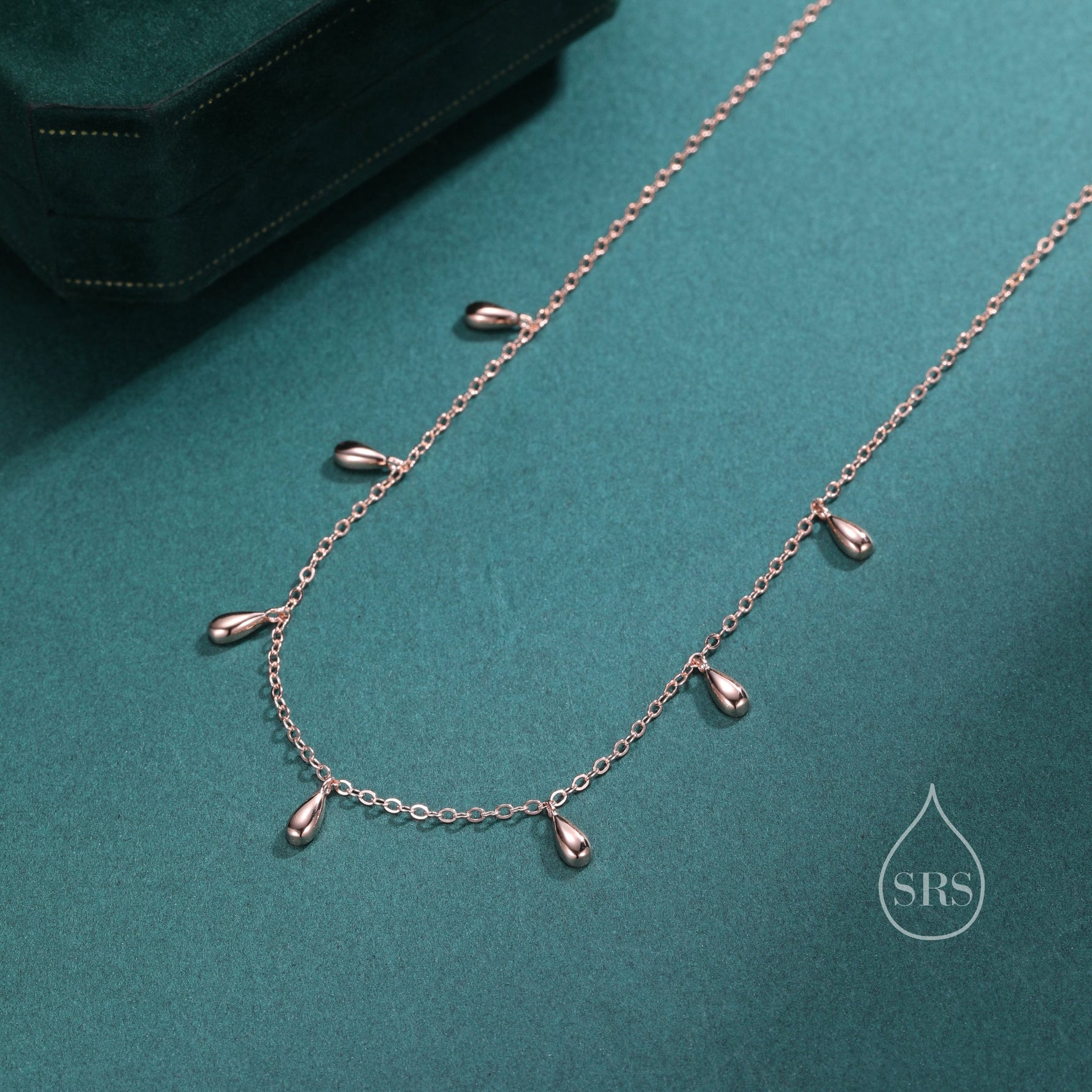 Droplet Pendant Necklace in Sterling Silver, Silver or Gold or Rose Gold, Droplet Charm Necklace, Droplet Satellite Necklace
