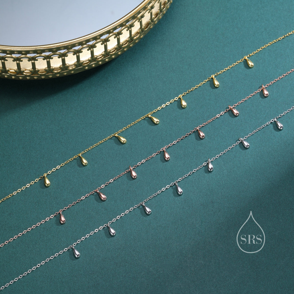 Droplet Pendant Necklace in Sterling Silver, Silver or Gold or Rose Gold, Droplet Charm Necklace, Droplet Satellite Necklace