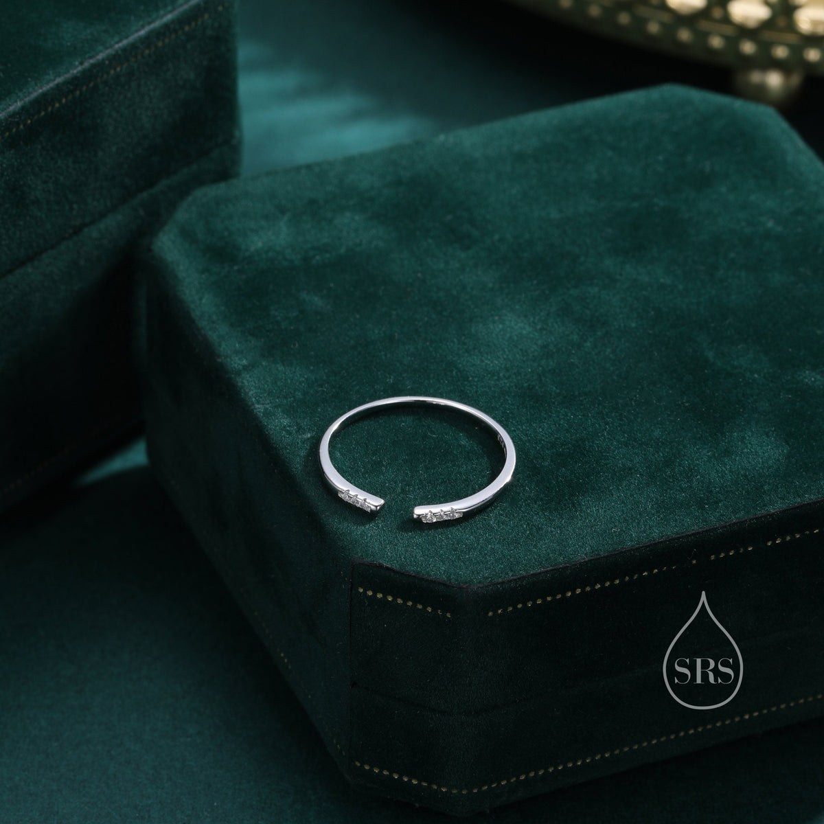 CZ Open Ring in Sterling Silver, Silver or Gold, Adjustable, Minimalist CZ Stacking Ring CZ Ring