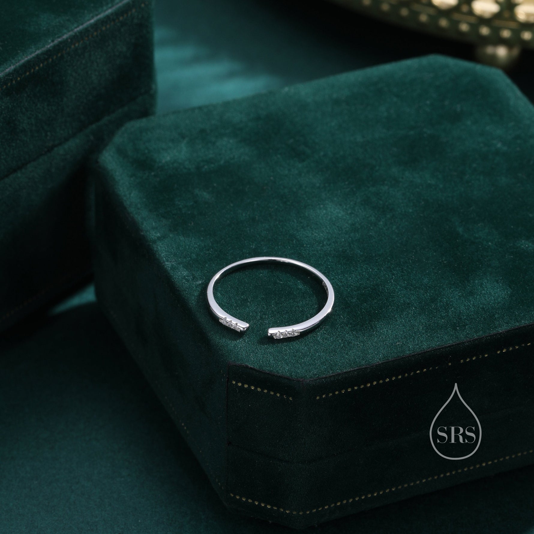 CZ Open Ring in Sterling Silver, Silver or Gold, Adjustable, Minimalist CZ Stacking Ring CZ Ring