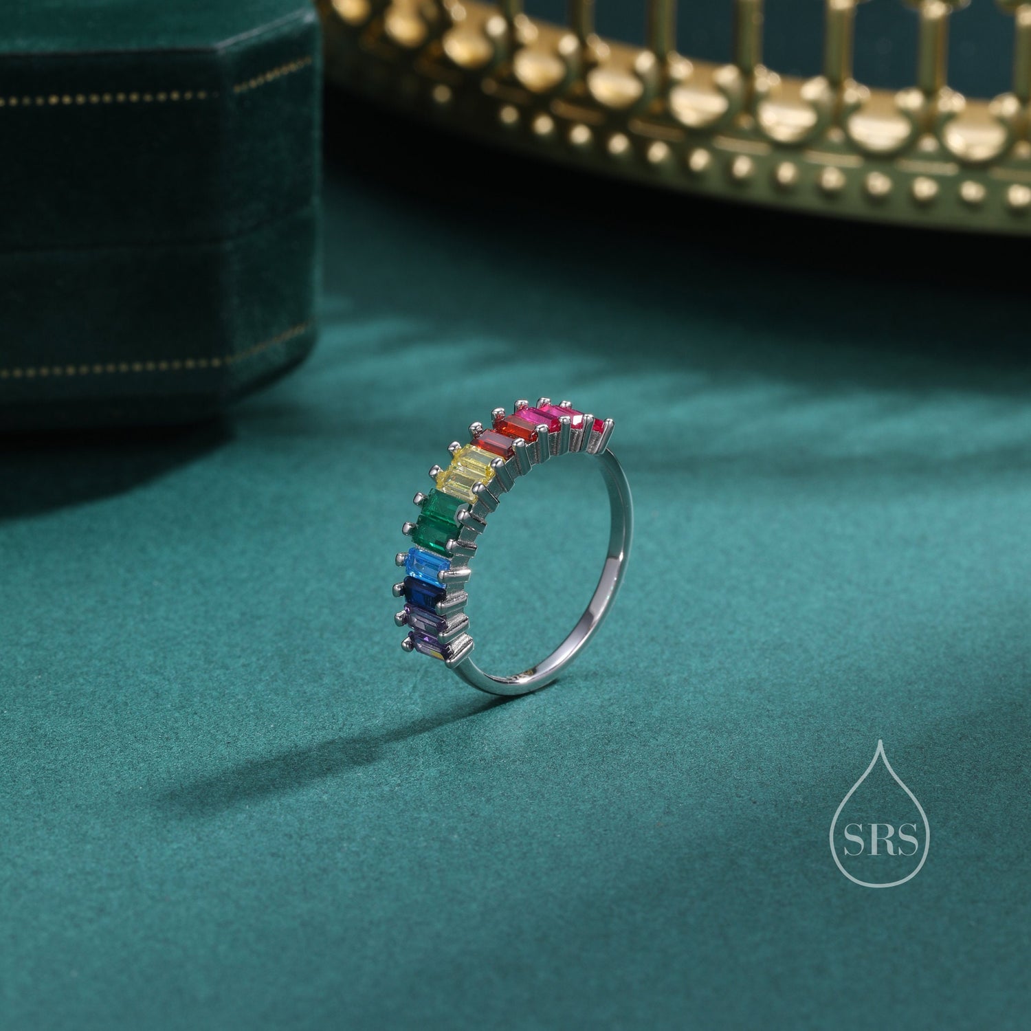 Rainbow Colour Baguette CZ Half Eternity Ring