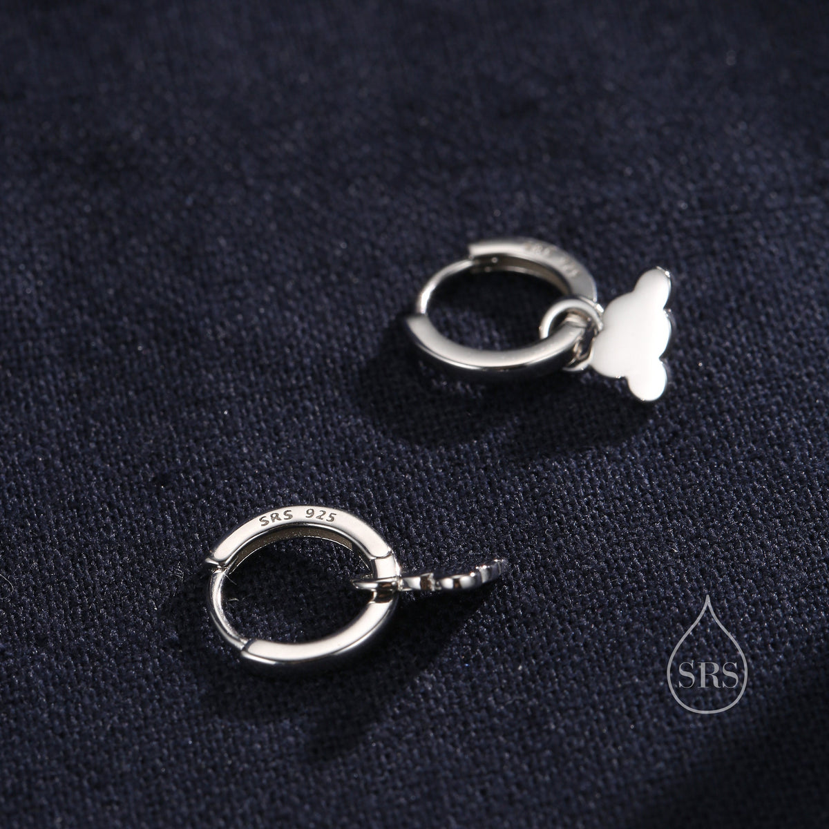 Sterling Silver Cloud Dangle Hoop Earrings, Silver or Gold or Rose Gold, Cloud Huggie Hoops, Interchangeable Charms, Detachable