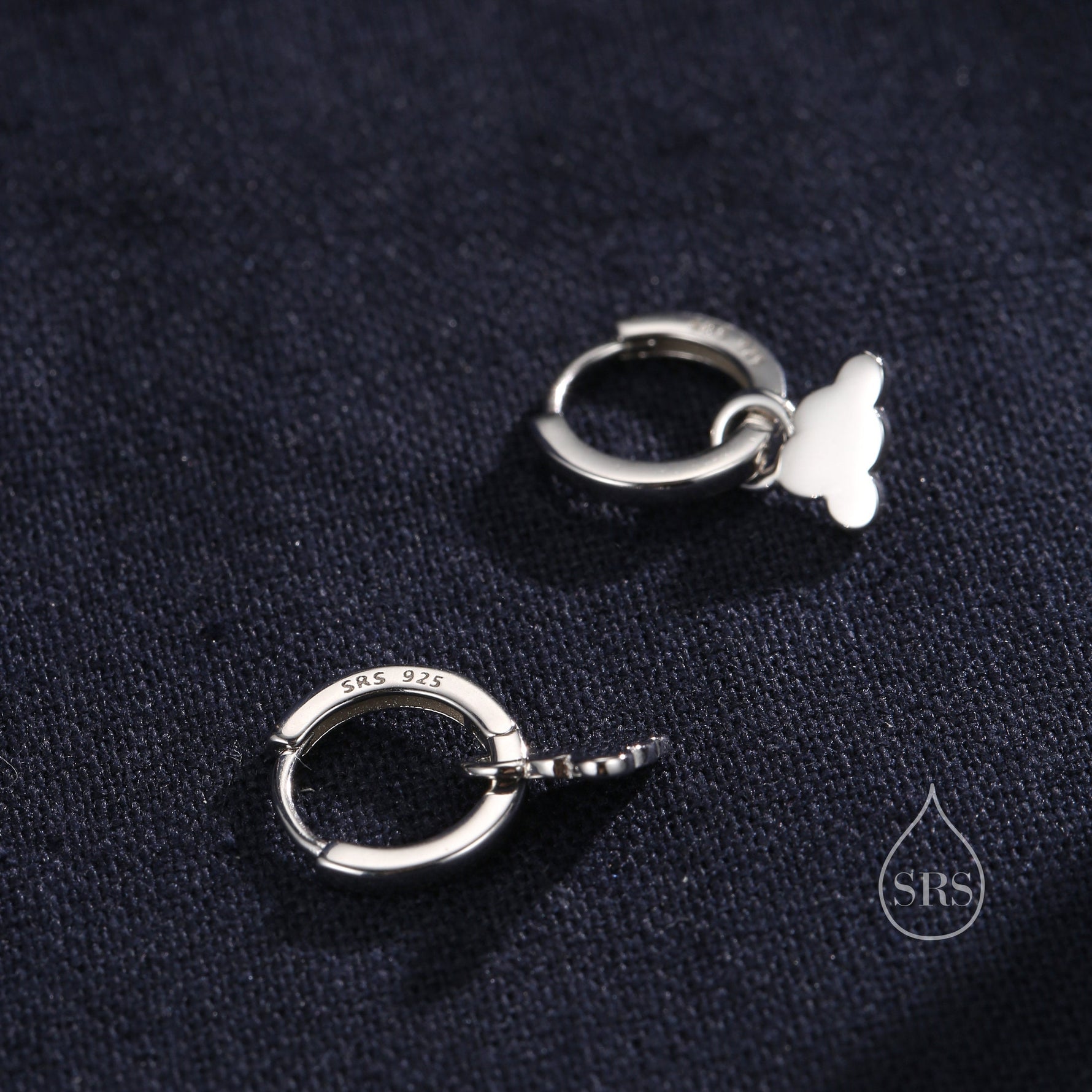 Sterling Silver Cloud Dangle Hoop Earrings, Silver or Gold or Rose Gold, Cloud Huggie Hoops, Interchangeable Charms, Detachable