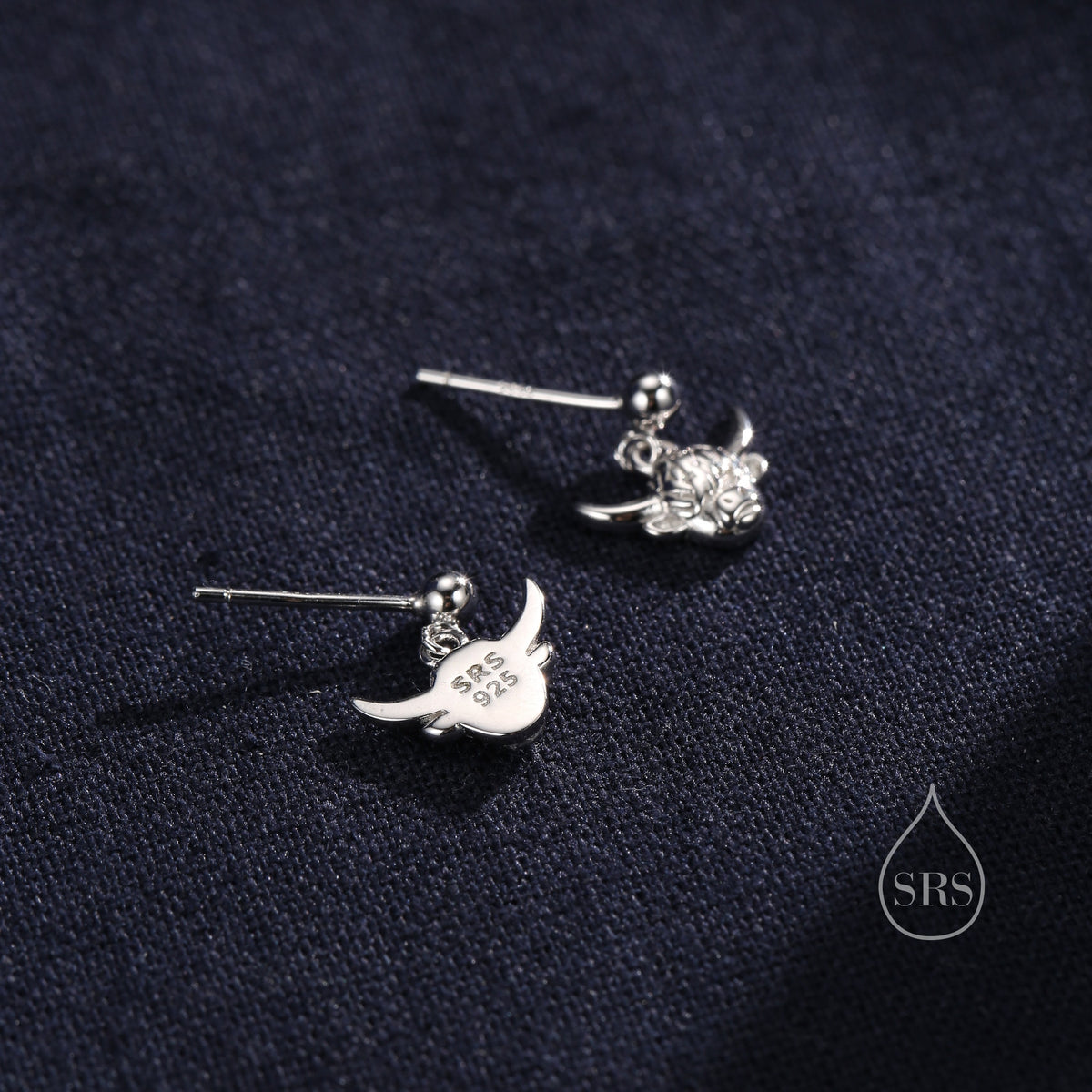 Dangling Highland Cow Drop Stud Earrings in Sterling Silver, Silver or Gold or Rose Gold, Highland Cow Earrings, Cow Hook Earrings, Scottish