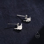 Dangling Highland Cow Drop Stud Earrings in Sterling Silver, Silver or Gold or Rose Gold, Highland Cow Earrings, Cow Hook Earrings, Scottish
