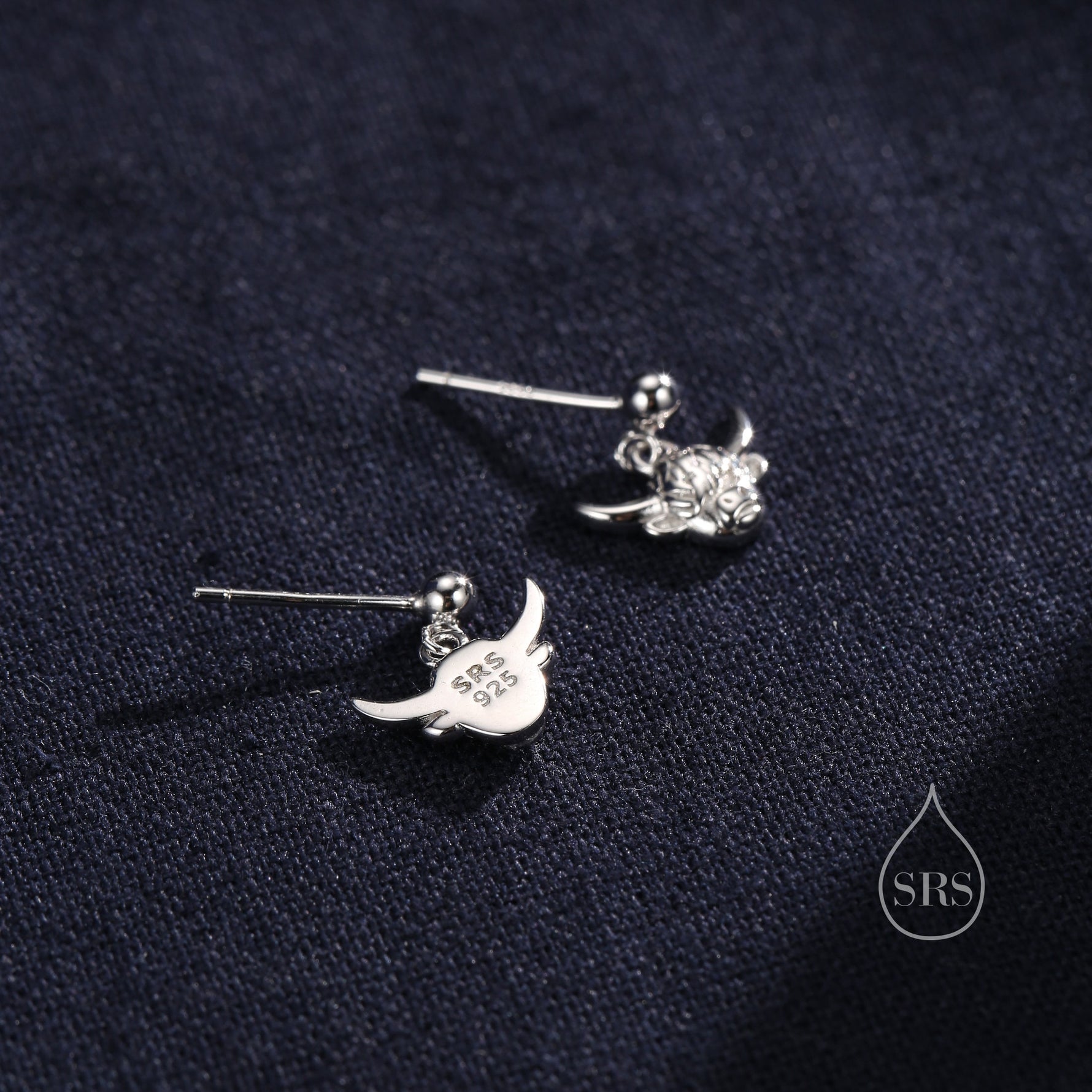 Dangling Highland Cow Drop Stud Earrings in Sterling Silver, Silver or Gold or Rose Gold, Highland Cow Earrings, Cow Hook Earrings, Scottish