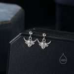 Dangling Highland Cow Drop Stud Earrings in Sterling Silver, Silver or Gold or Rose Gold, Highland Cow Earrings, Cow Hook Earrings, Scottish
