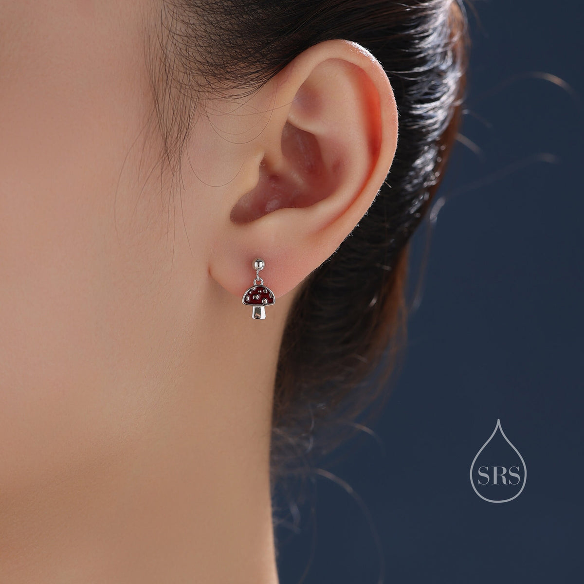 Red Enamel Mushroom Drop Stud Earrings