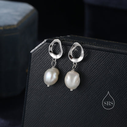 Genuine Fresh Water Pearl Drop Stud Earrings, Baroque Pearl, Sterling silver with 18ct Gold Plating, Contemporary Design