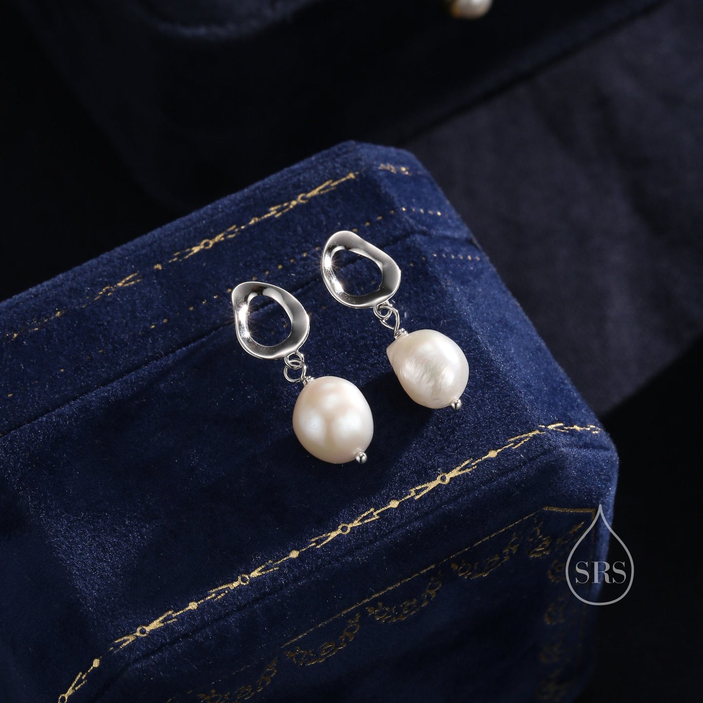 Genuine Fresh Water Pearl Drop Stud Earrings, Baroque Pearl, Sterling silver with 18ct Gold Plating, Contemporary Design