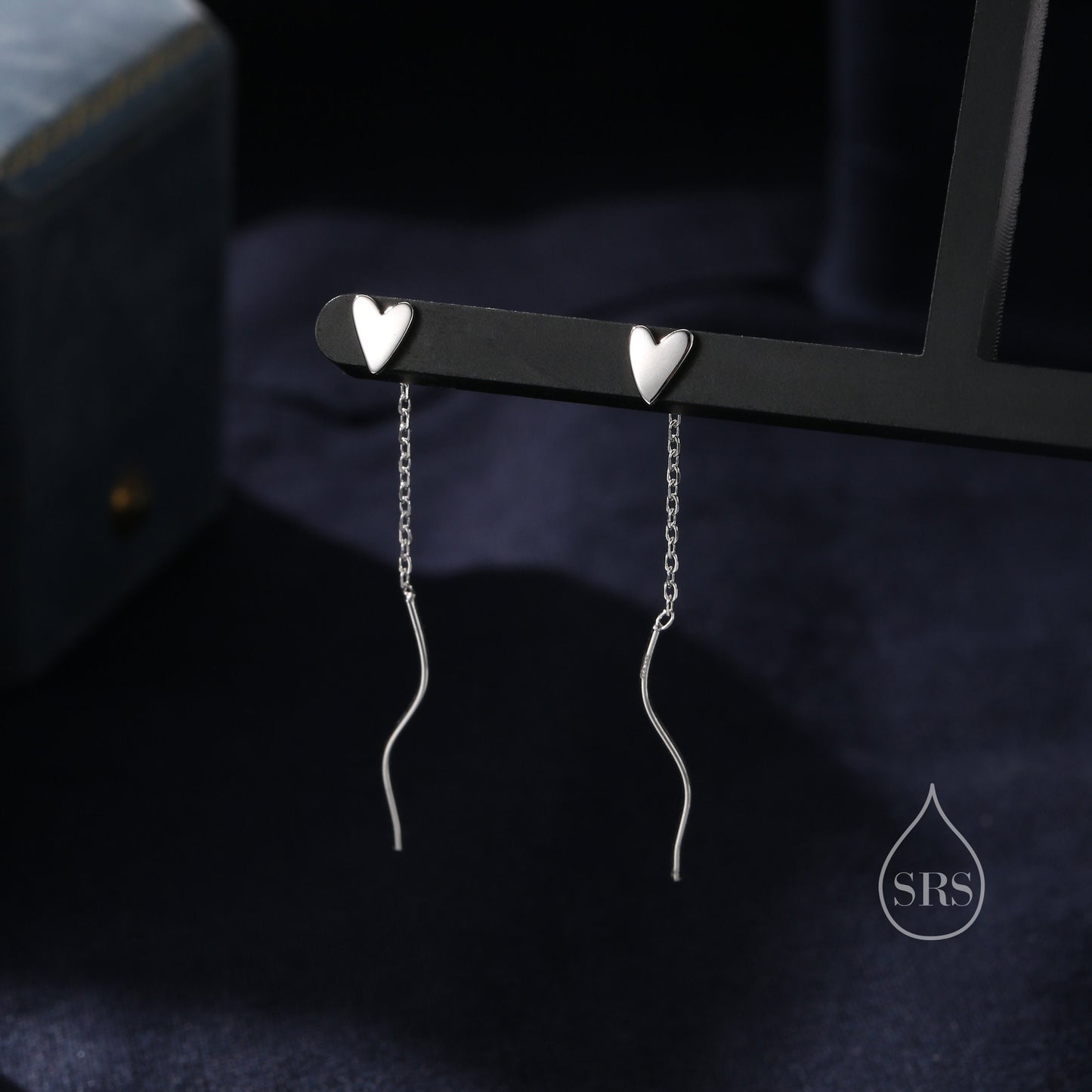 Tiny Heart Threader Earrings in Sterling Silver with Spiral Chains, Silver or Gold or Rose Gold, Heart Ear Threaders, Heart Threaders