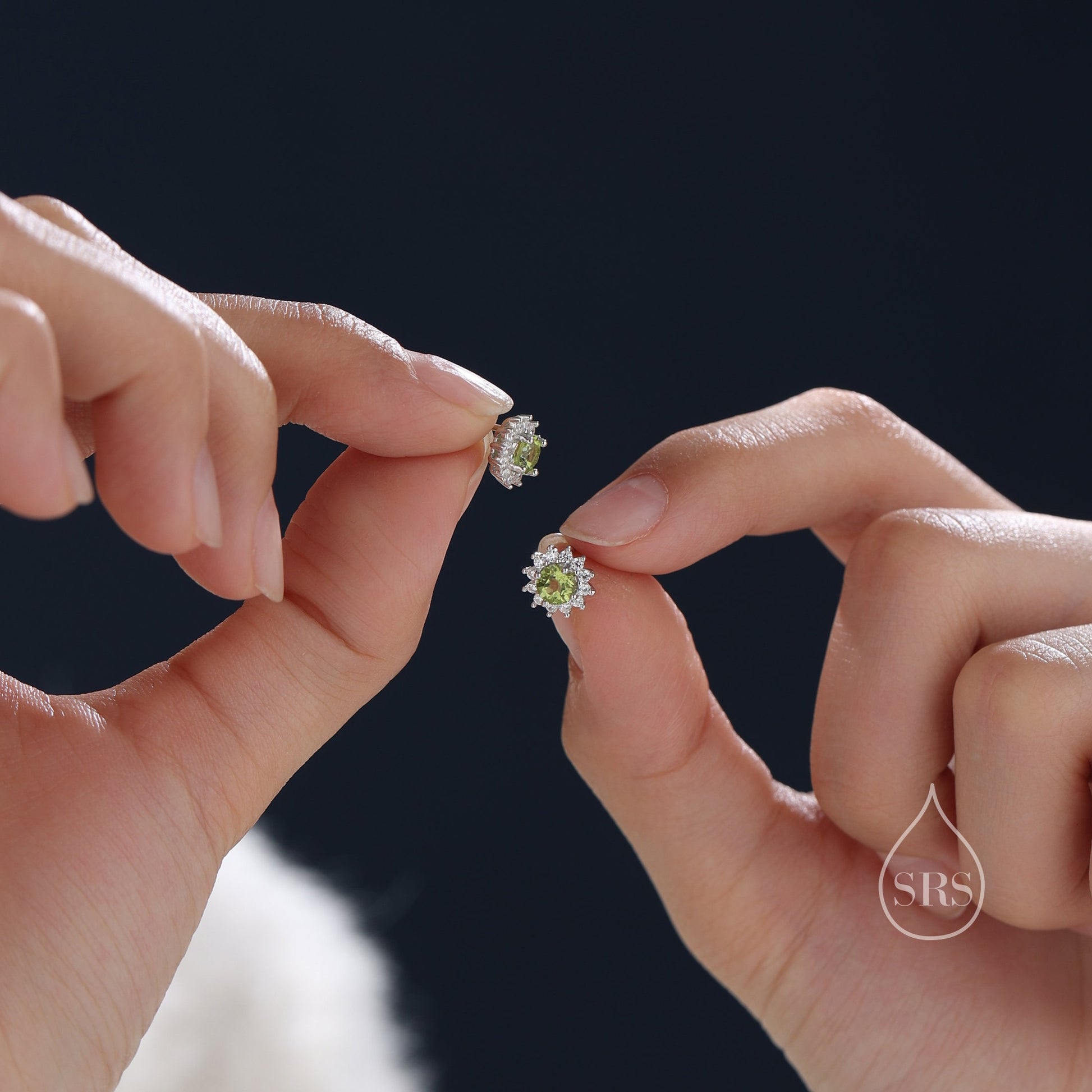 Genuine Peridot Crystal Stud Earrings in Sterling Silver, Natural Green Peridot Stud Earrings, August Birthstone