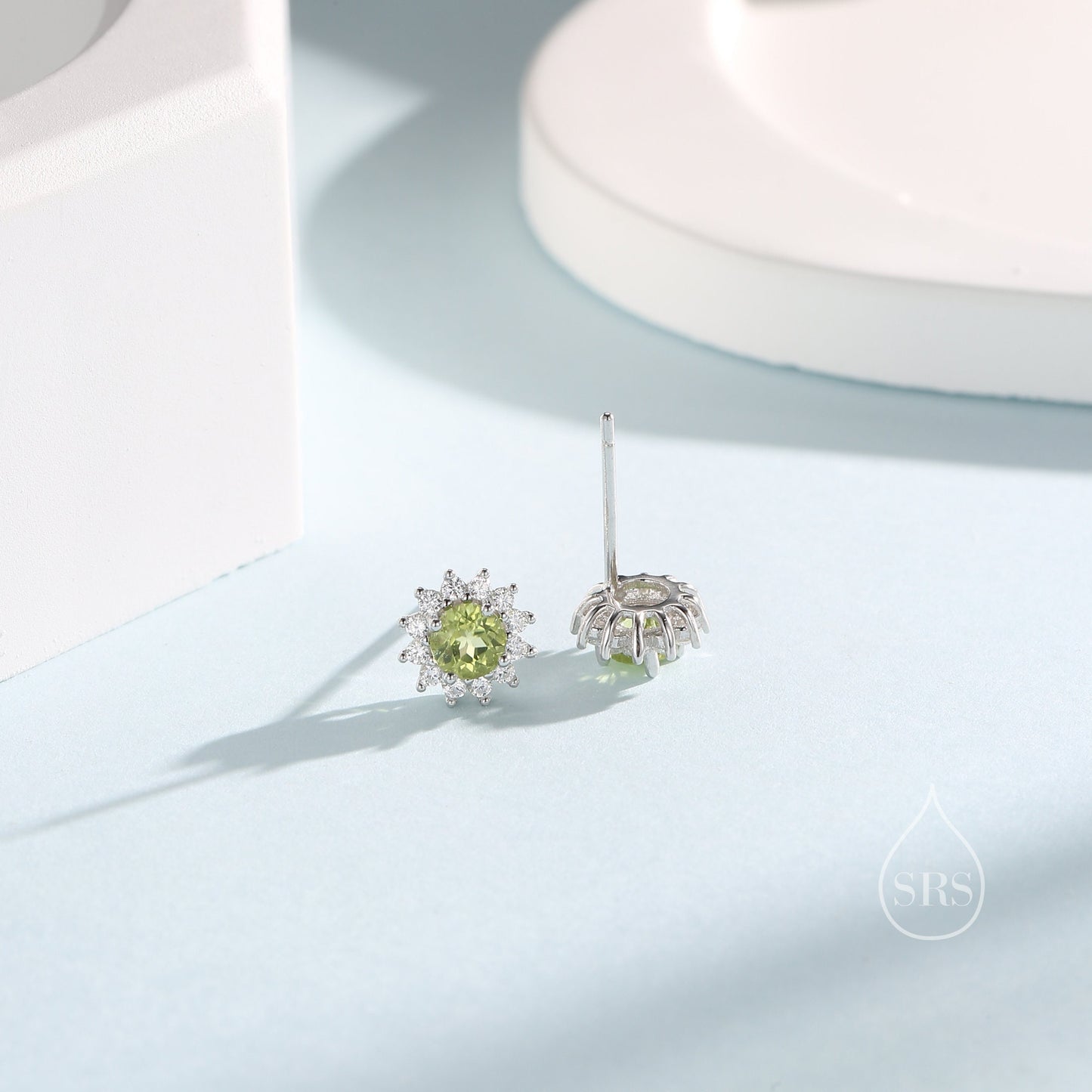 Genuine Peridot Crystal Stud Earrings in Sterling Silver, Natural Green Peridot Stud Earrings, August Birthstone