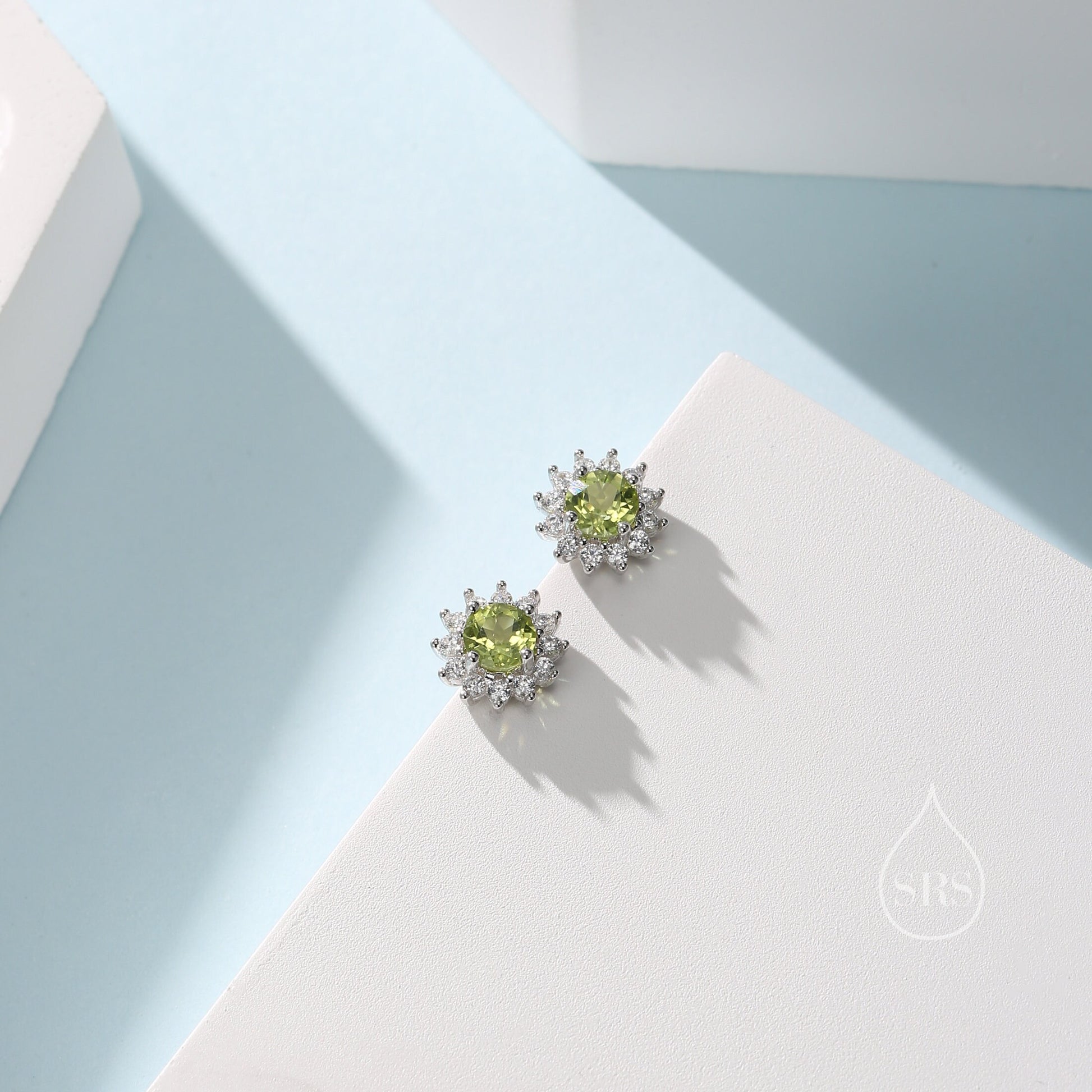Genuine Peridot Crystal Stud Earrings in Sterling Silver, Natural Green Peridot Stud Earrings, August Birthstone