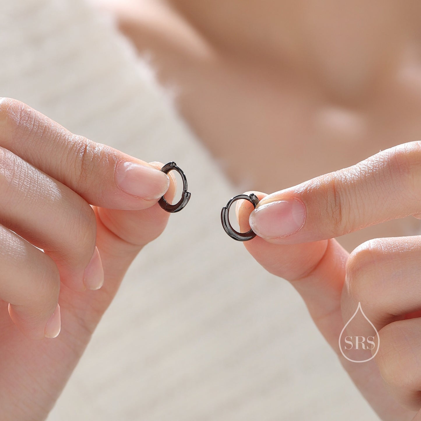 Minimalist Black Huggie Hoops in Sterling Silver, 6mm, 7mm, 8mm, 9mm, 10mm Black Rhodium Clicker Hoops, Sleeper Hoop Earrings, Plain Hoops