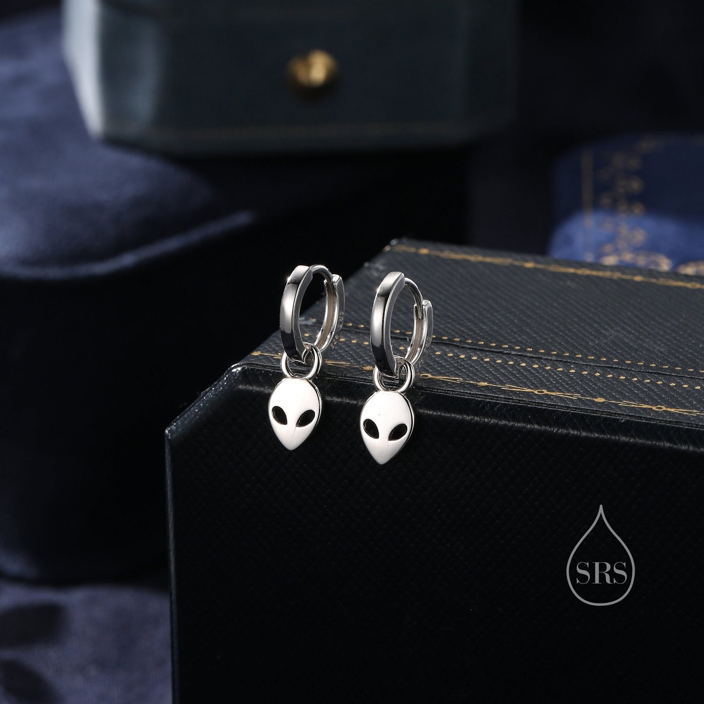 Sterling Silver Alien Huggie Hoops, Silver, Gold or Rose Gold, Detachable Cute Alien Hoop Earrings,