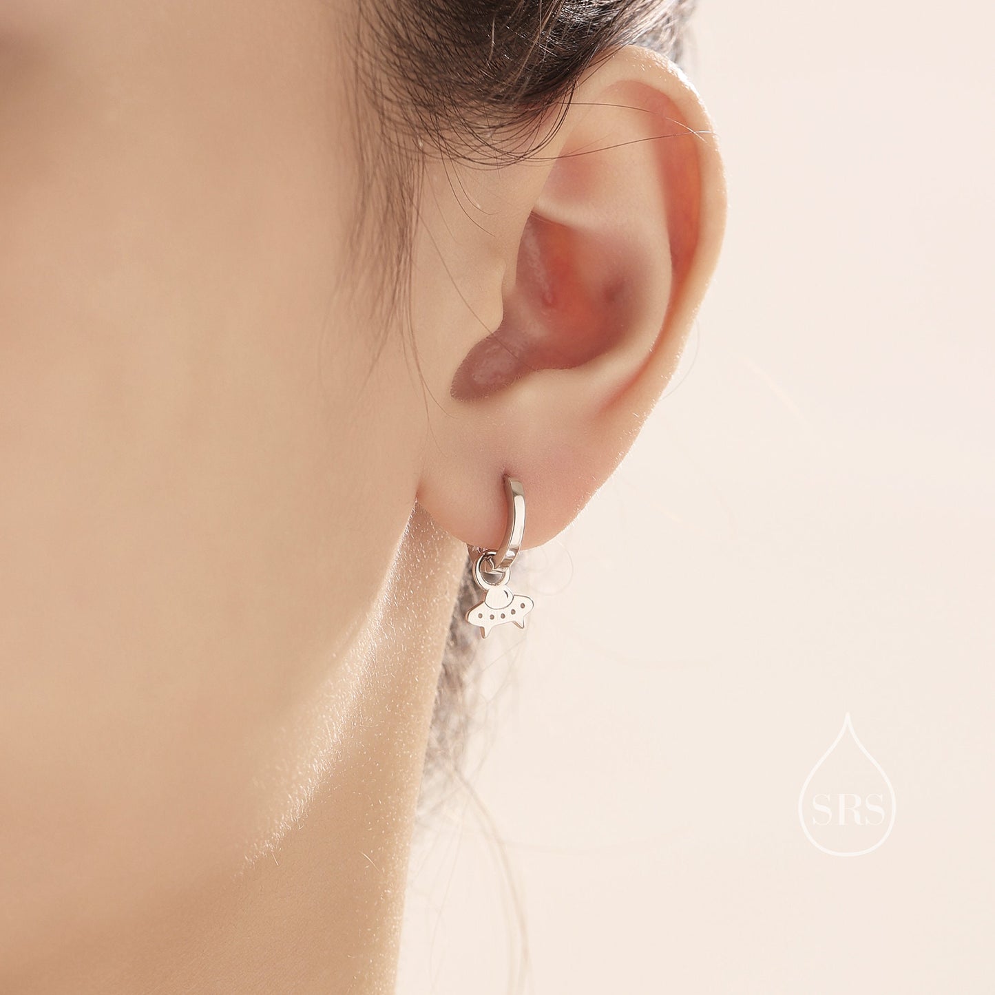 Sterling Silver UFO Huggie Hoops, Silver, Gold or Rose Gold, Detachable Cute Alien UFO Hoop Earrings,