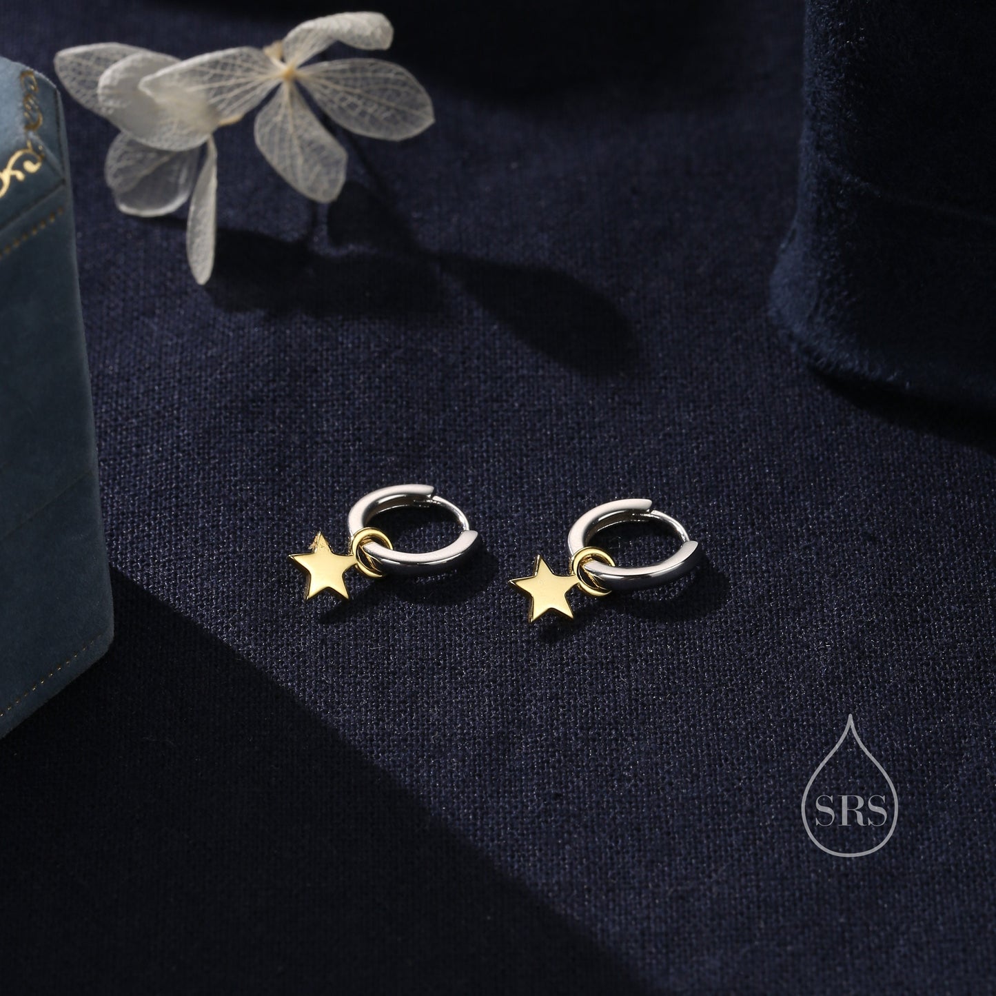 Star Charm Huggie Hoop Earrings in Sterling Silver, Mixed Tone, Silver and Gold, Detachable Charm Hoops, Celestial Earrings