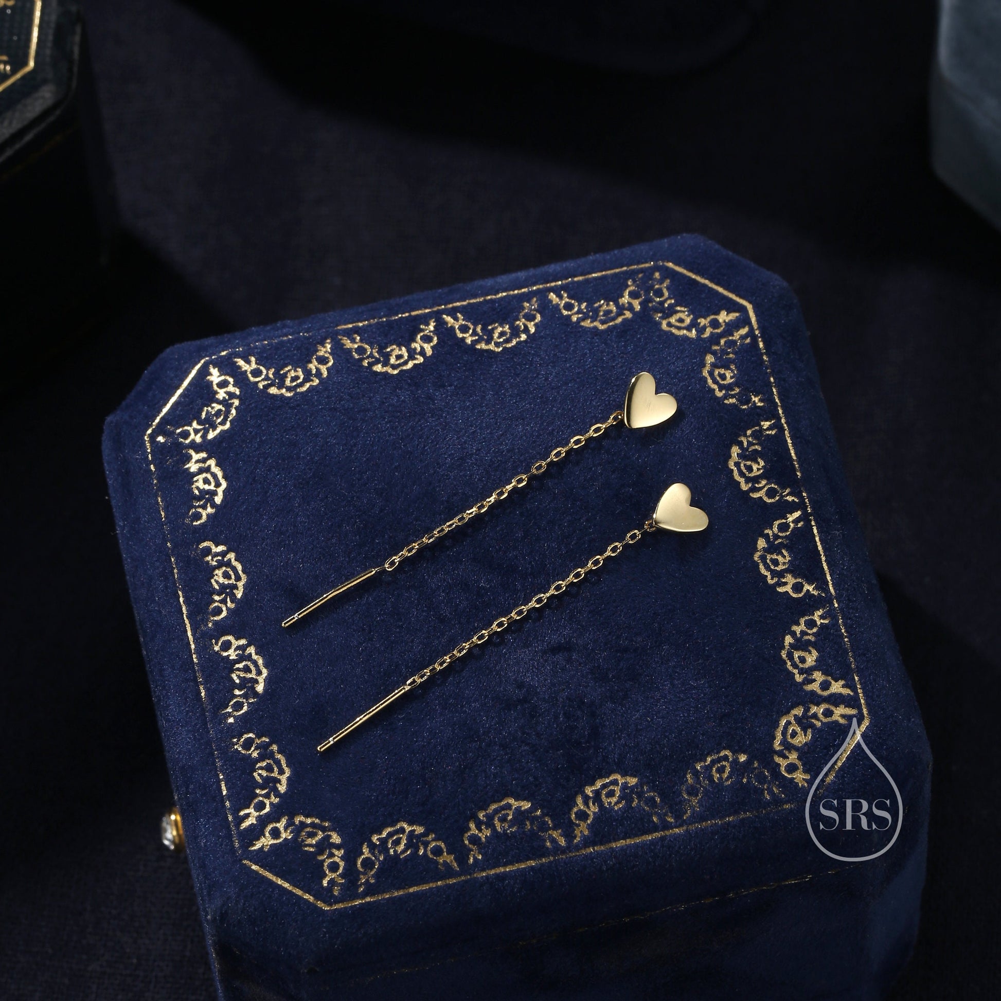 Tiny Heart Threader Earrings in Sterling Silver, Silver or Gold or Rose Gold, Heart Ear Threaders, Heart Threaders, Chain Earrings