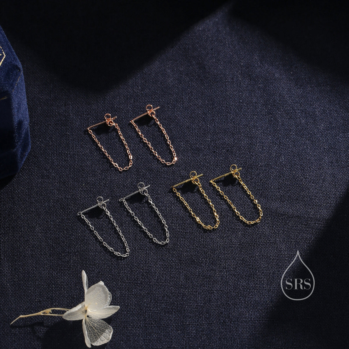 Minimalist Chain Ear Jacket in Sterling Silver, Silver or Gold or Rose Gold, Front and Back Earrings, Two Part Earrings, Chain Earrings