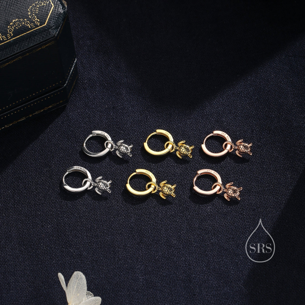 Sterling Silver Sea Turtle Huggie Hoops, Silver, Gold or Rose Gold, Detachable Cute Turtle Hoop Earrings, Ocean Creature Earrings