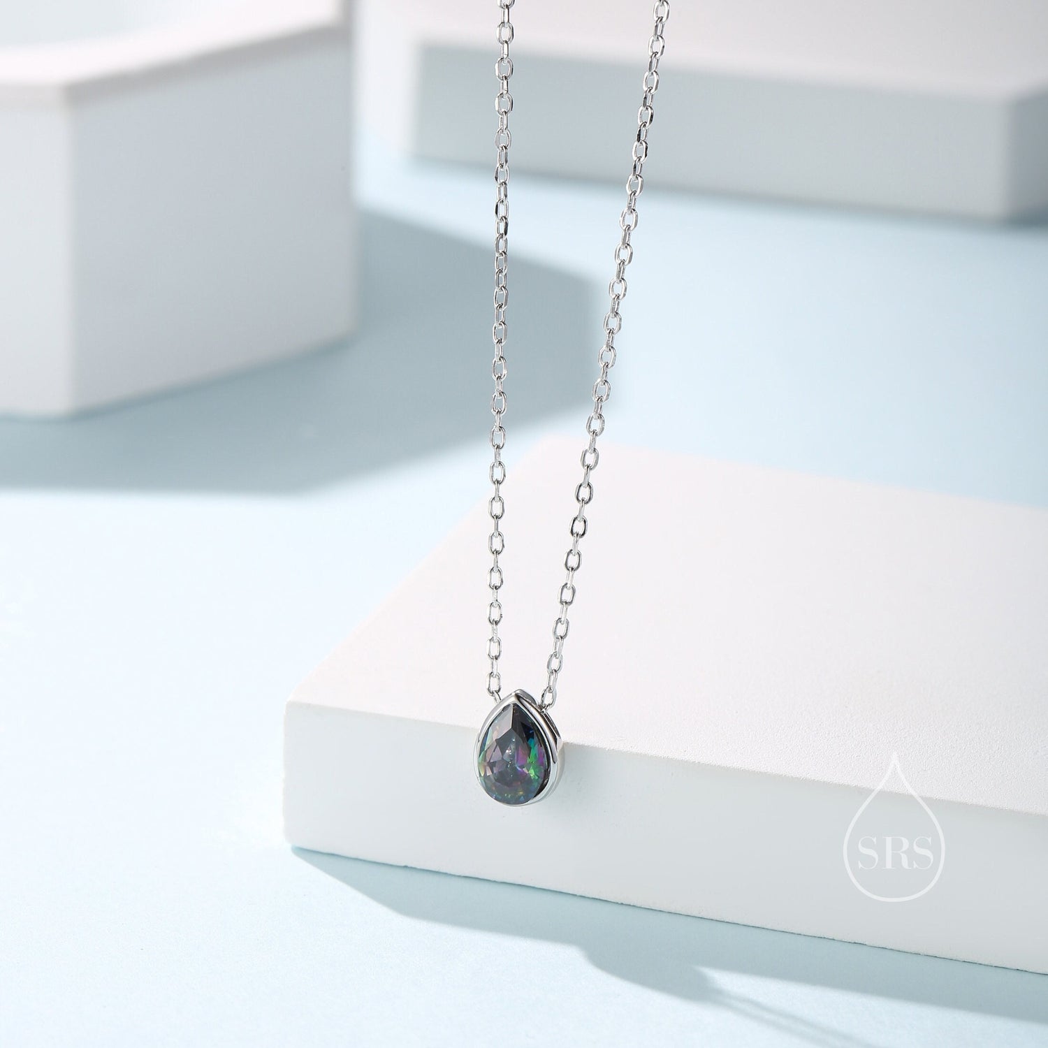 Mystic Topaz Pear Set Pendant Necklace