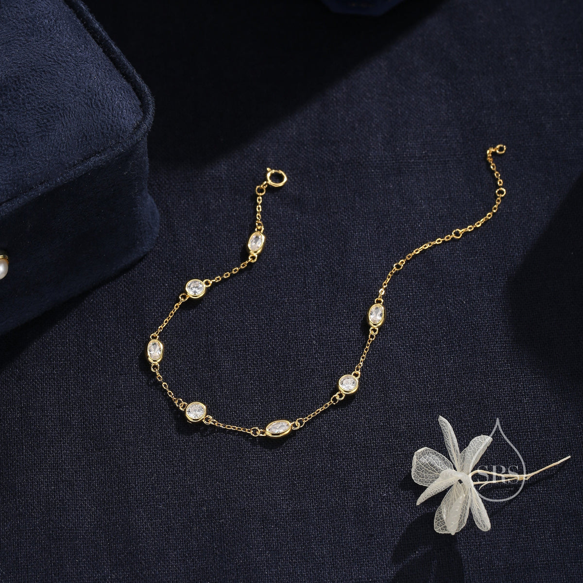 Oval and Round CZ Floating Bracelet in Sterling Silver, Silver or Gold or Rose Gold, Satellite Crystal Bracelet, Solid Silver Bracelet