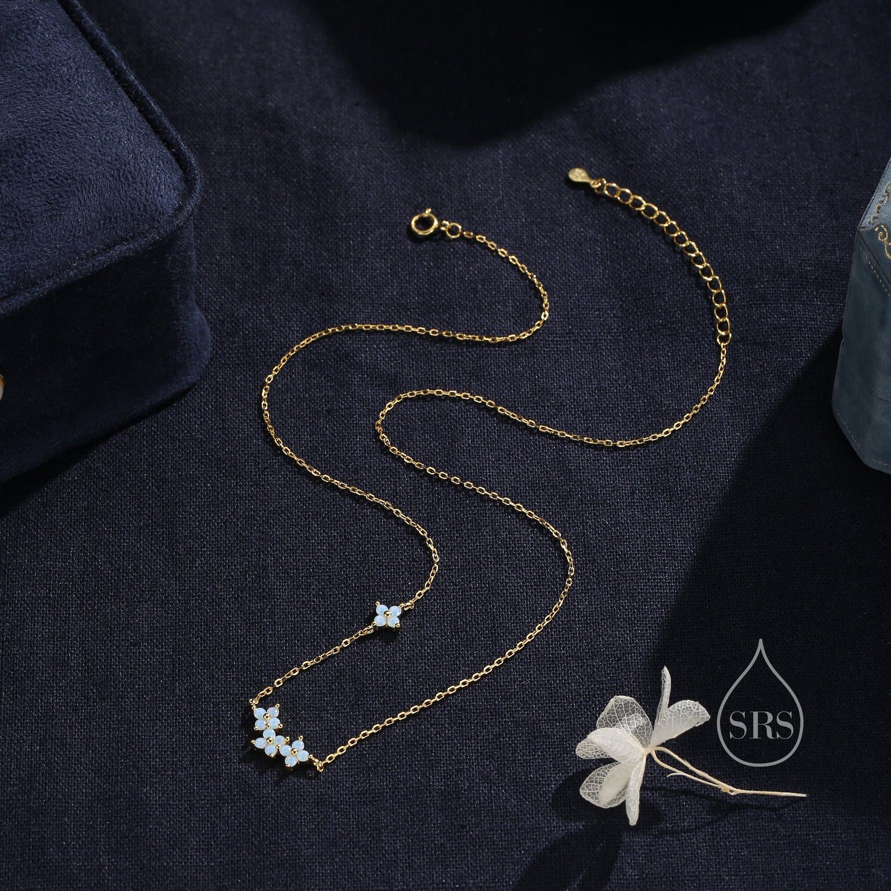 Tiny Blue Hydrangea Bouquet CZ Necklace in Sterling Silver, Silver or Gold, Tiny CZ Flower Necklace, Tiny CZ Necklace