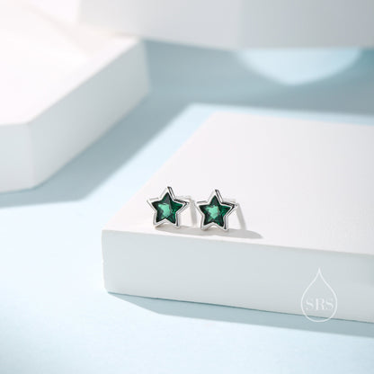 Small CZ Star Stud Earrings in Sterling Silver, Silver or Gold, 5mm Sparkly Crystal Star Earrings, Stacking Earrings, Green Star, Blue Star