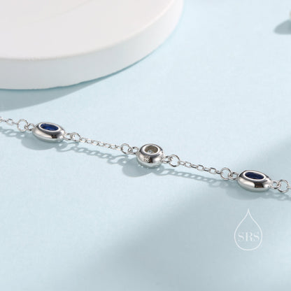 Sapphire Blue and Clear CZ Bracelet in Sterling Silver, Silver or Gold or Rose Gold , Oval Blue CZ Bracelet, Satellite Bracelet