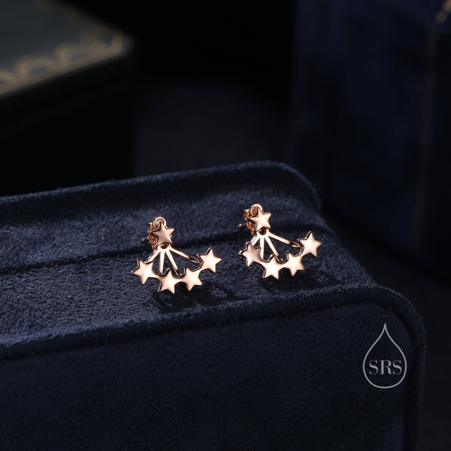 Star Ear Jacket in Sterling Silver, Four Star Earrings in Sterling Silver, Silver, Gold or Rose Gold, Front and Back