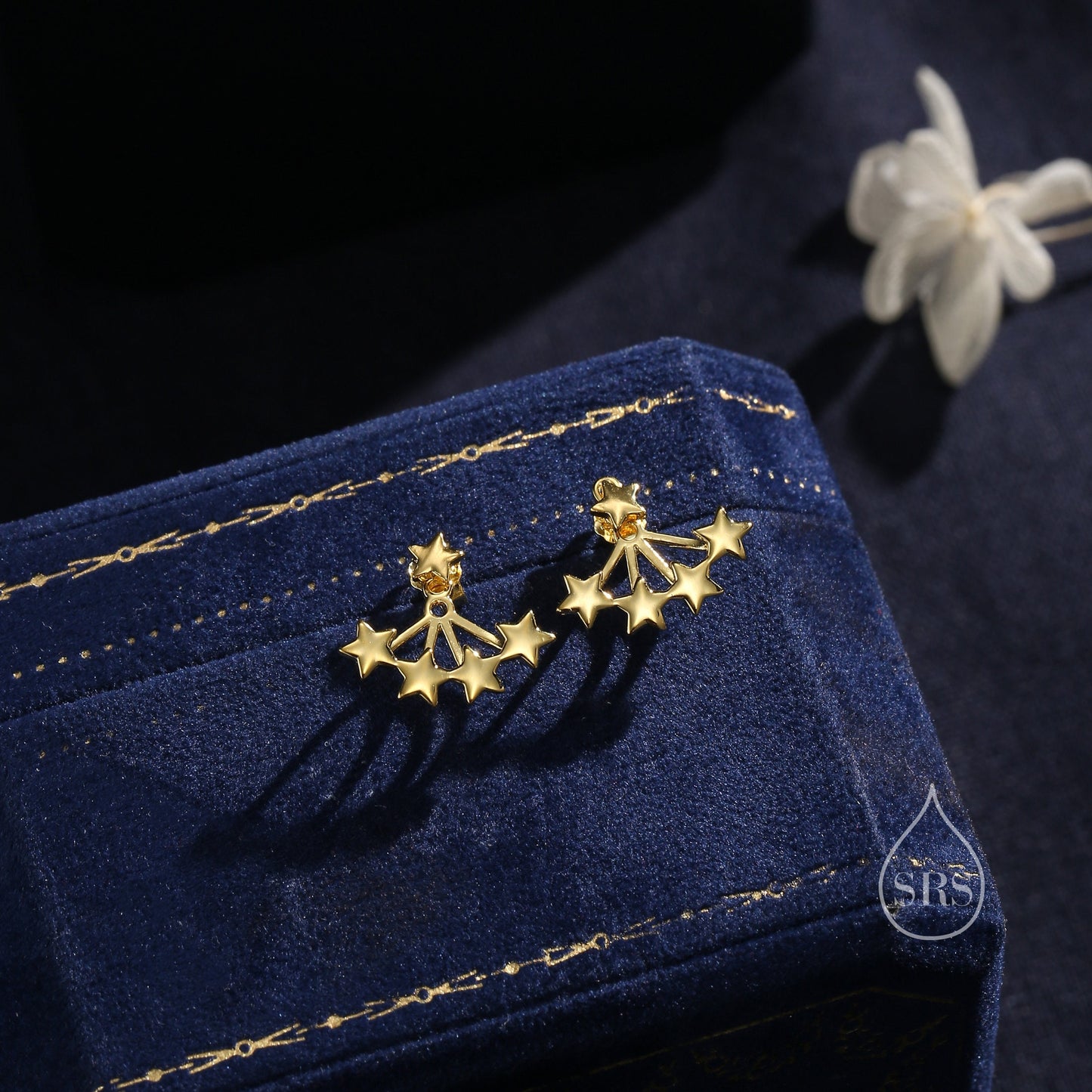 Star Ear Jacket in Sterling Silver, Four Star Earrings in Sterling Silver, Silver, Gold or Rose Gold, Front and Back