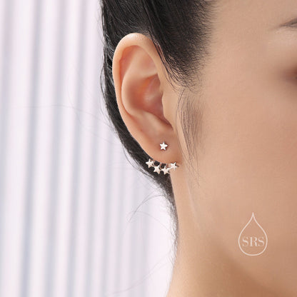 Star Ear Jacket in Sterling Silver, Four Star Earrings in Sterling Silver, Silver, Gold or Rose Gold, Front and Back