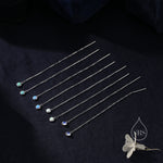 White Opal Dot Long Threader Earrings in Sterling Silver