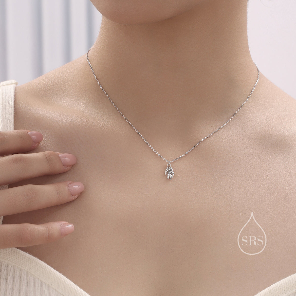 Minimalist Hand Pendant Necklace in Sterling Silver, Silver or Gold, Small Hand Necklace, Tiny Hand Pendant