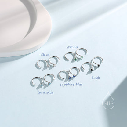 Extra Tiny Sterling Silver 2mm CZ Huggie Hoop Earrings, Silver or Gold, Minimal CZ Open Huggies, CZ Open Hoops, C Hoops in Sterling Silver