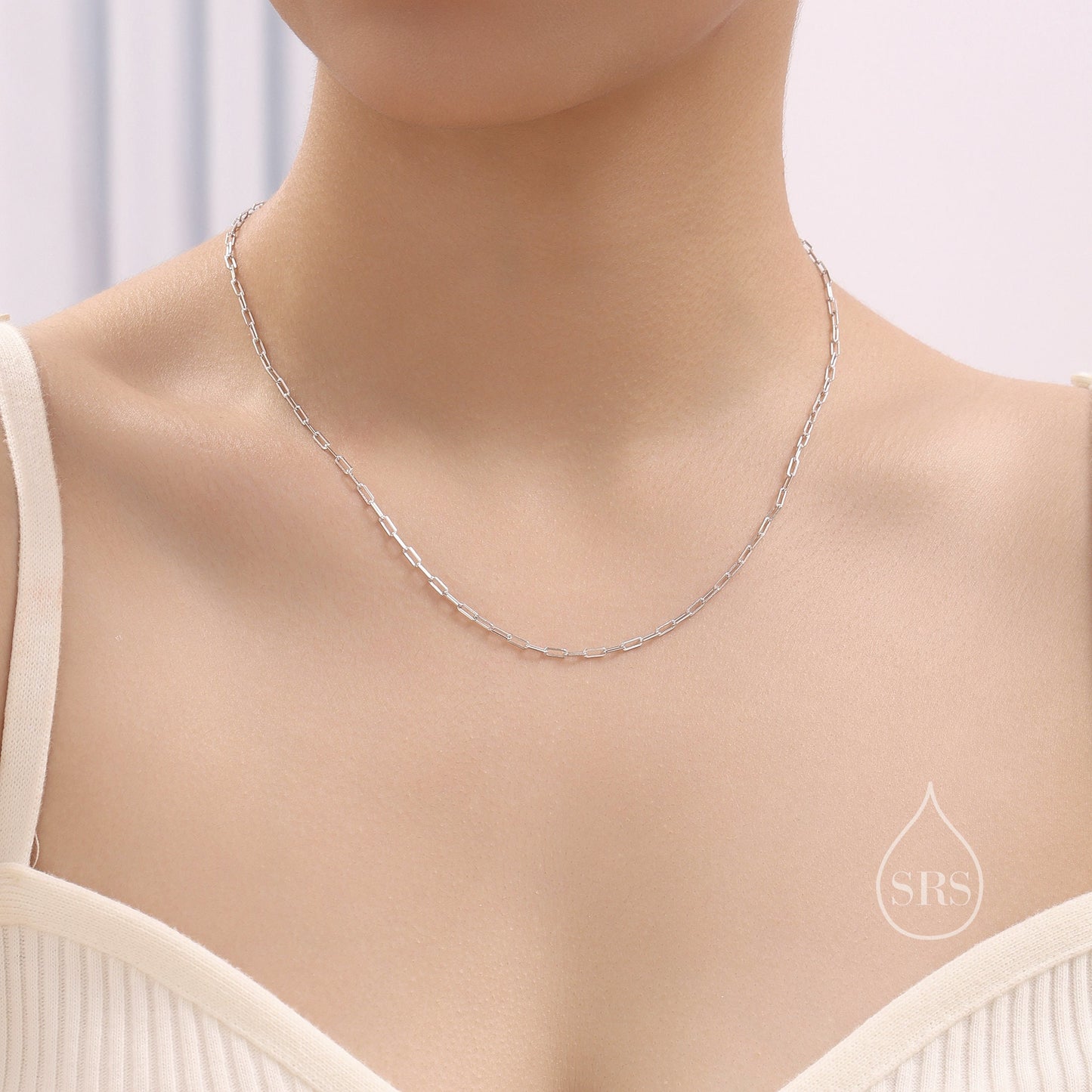 Minimalist Dainty Paperclip Chain Choker Necklace in Sterling Silver, Available in Three Lengths, Silver or Gold, Skinny Necklace