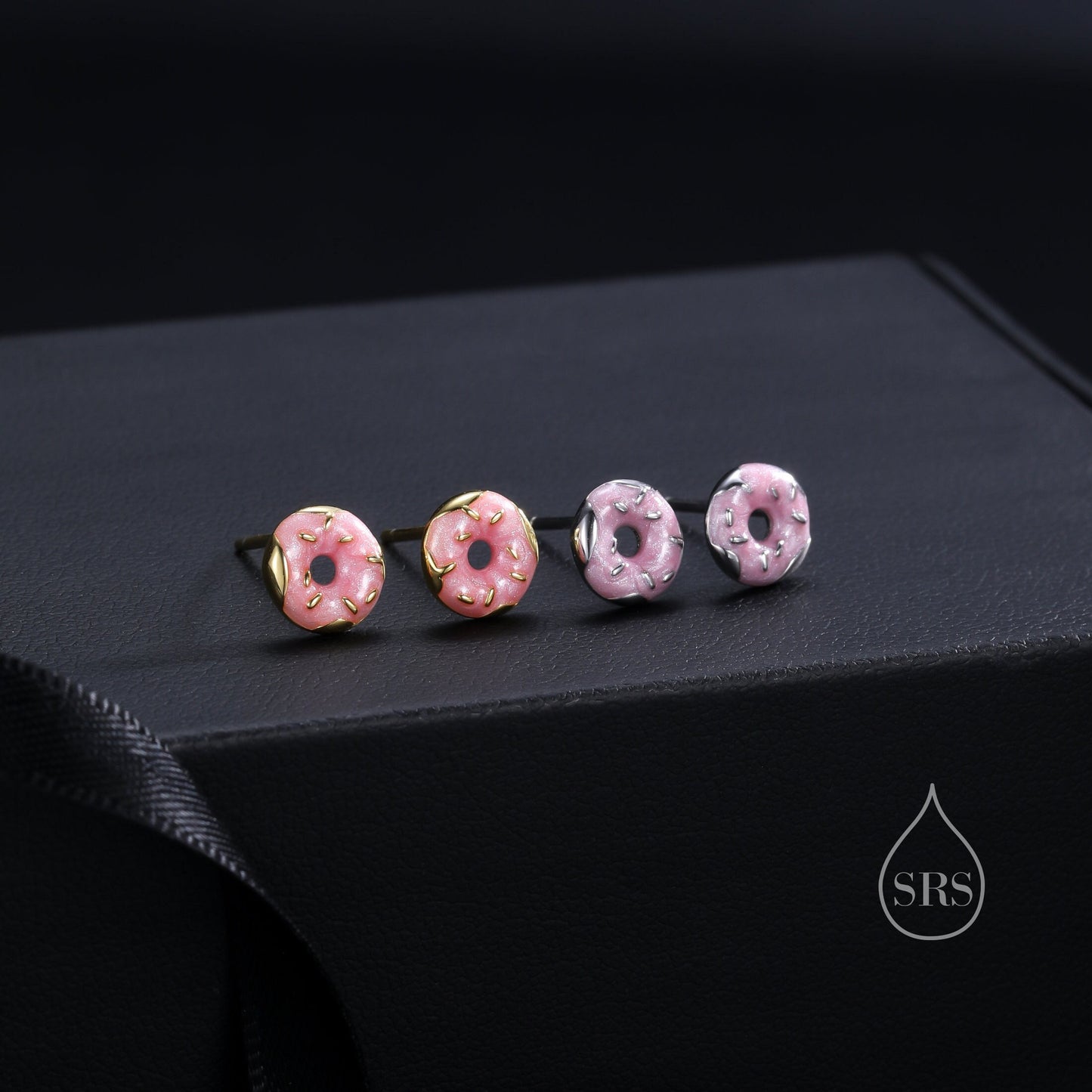 Enamel Glazed Donut Stud Earrings in Sterling Silver, Silver or Gold, Donut Earrings, Food Earrings