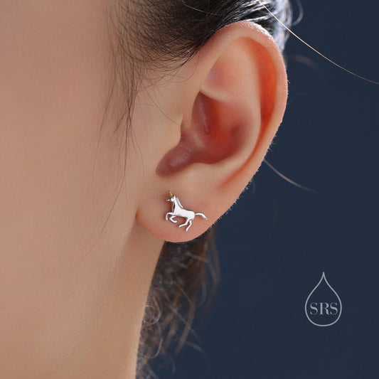 Unicorn Stud Earrings in Sterling Silver, Partial Gold Plate, Unicorn Earrings, Unicorn Horse Earrings, Unicorn Stud