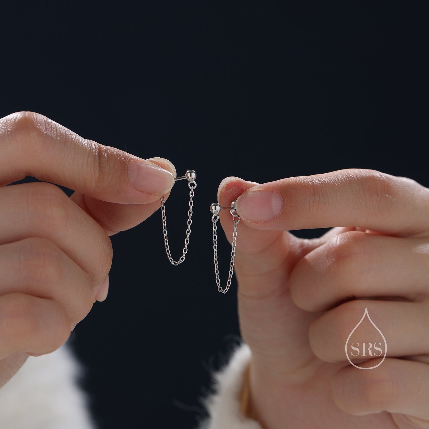 Ball Chain Earrings in Sterling Silver, Silver or Gold, Tiny Ear Jacket, Dainty Jewellery