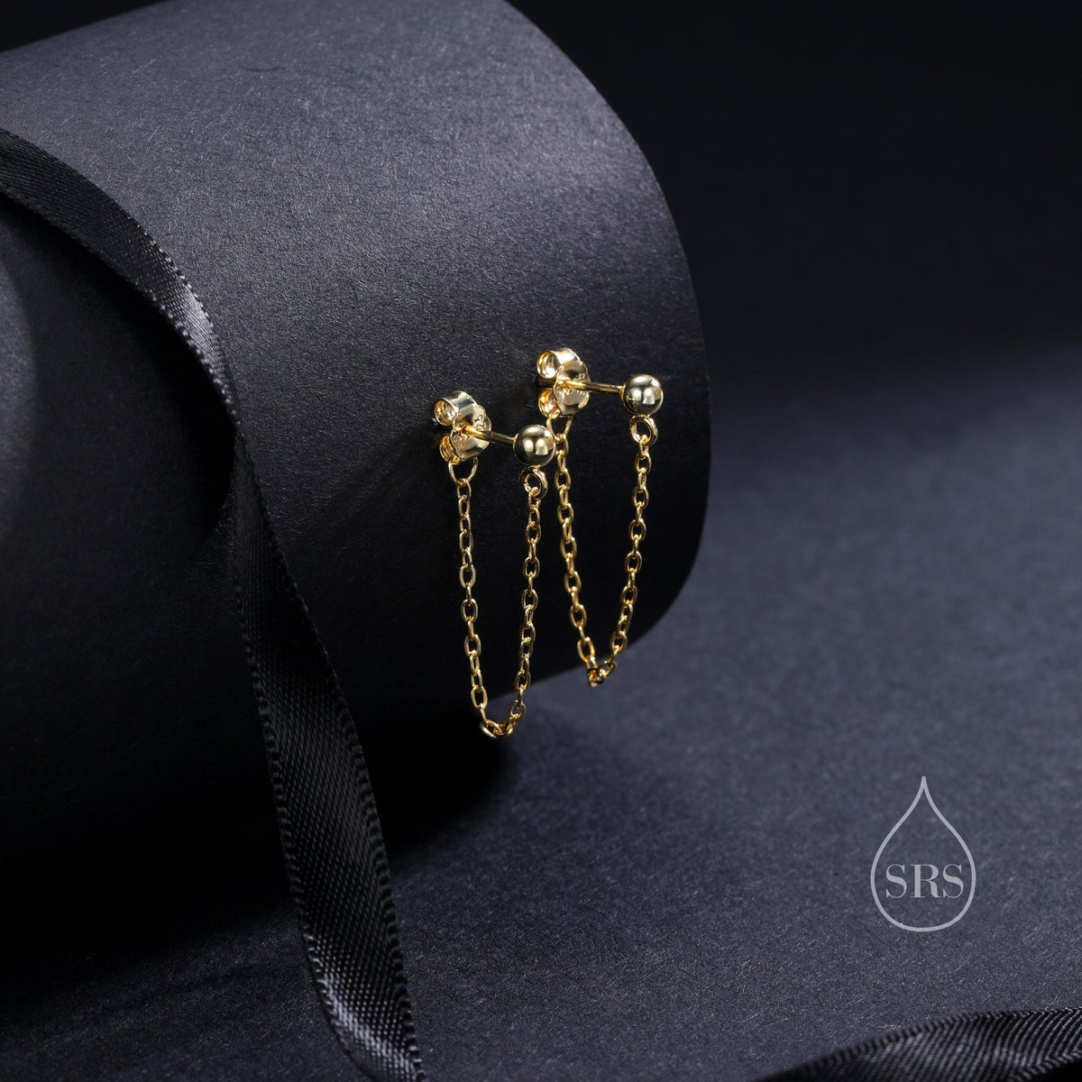 Ball Chain Earrings in Sterling Silver, Silver or Gold, Tiny Ear Jacket, Dainty Jewellery