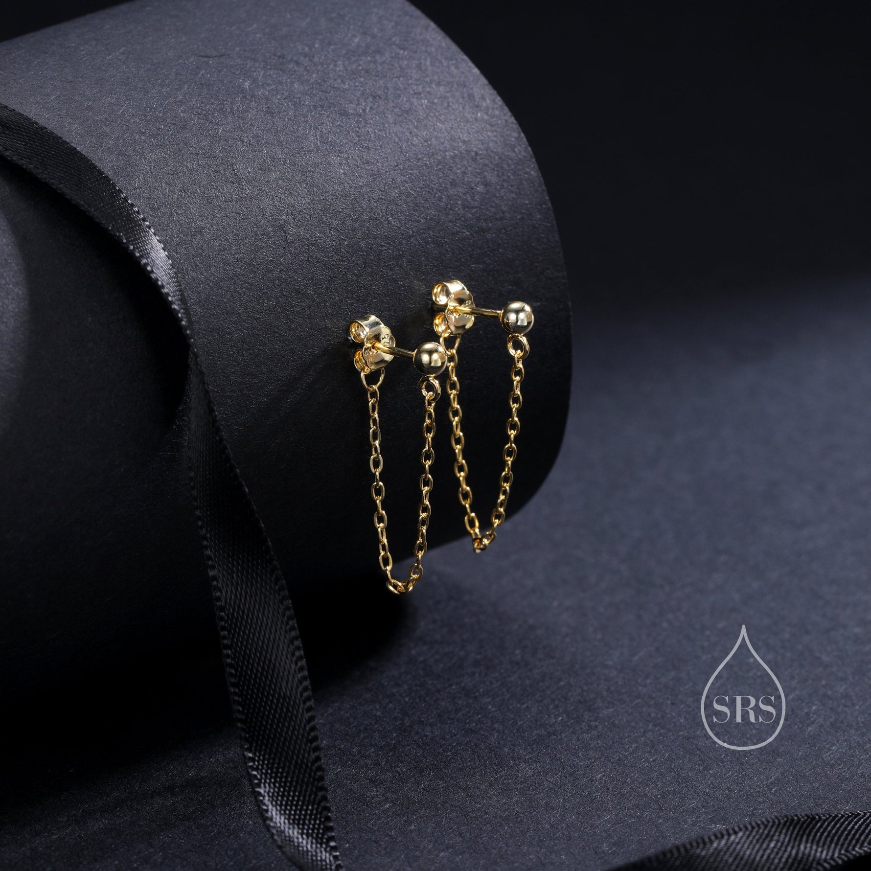 Ball Chain Earrings in Sterling Silver, Silver or Gold, Tiny Ear Jacket, Dainty Jewellery