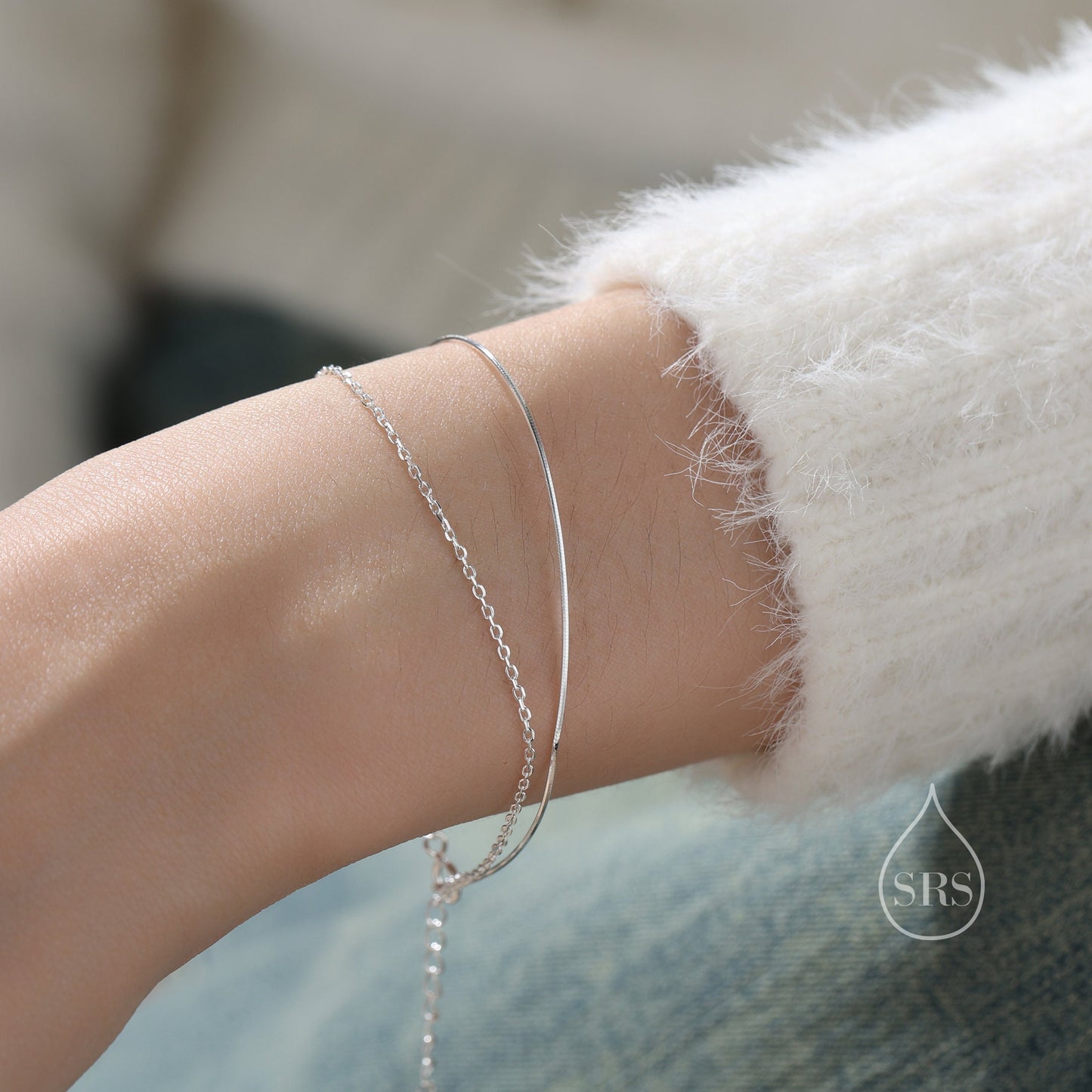 Double Layer Bracelet in Sterling Silver, Dainty Chain Snake Chain Bracelet, Silver or Gold or Rose Gold, Rope Chain Bracelet