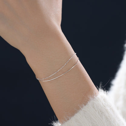 Double Layer Bracelet in Sterling Silver, Dainty Chain Snake Chain Bracelet, Silver or Gold or Rose Gold, Rope Chain Bracelet