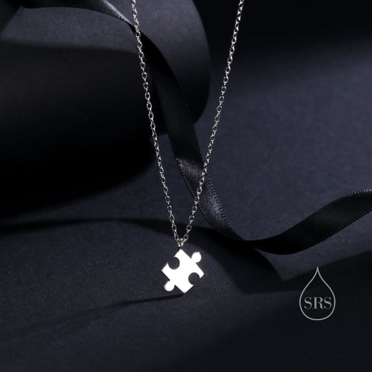 Tiny Jigsaw Pendant Necklace in Sterling Silver, Silver or Gold, Jigsaw Necklace, Tiny Jigsaw Necklace