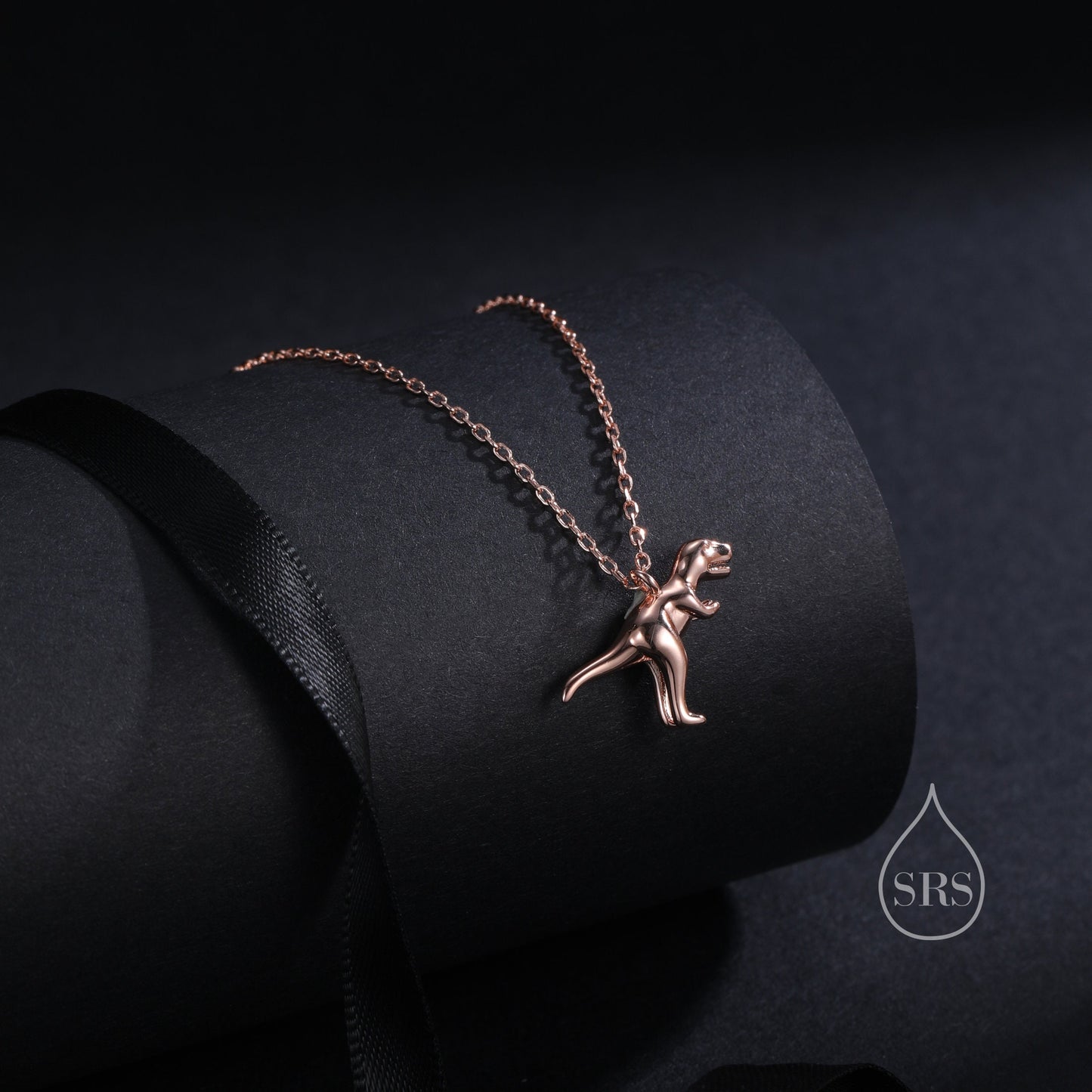 Small T-Rex Dinosaur Pendant Necklace in Sterling Silver, Silver or Gold or Rose Gold, Dinosaur Necklace