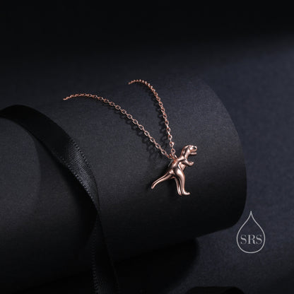 Small T-Rex Dinosaur Pendant Necklace in Sterling Silver, Silver or Gold or Rose Gold, Dinosaur Necklace