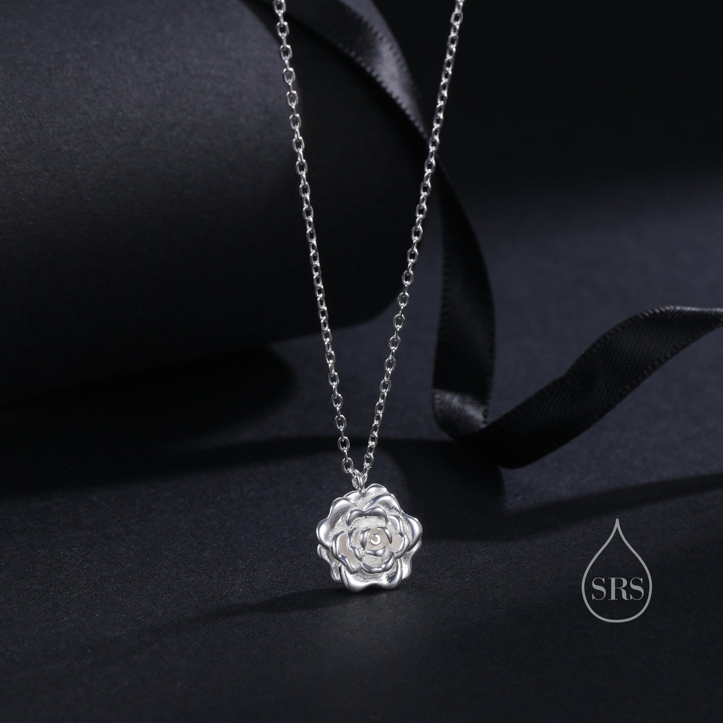 Small Rose Flower Pendant Necklace in Sterling Silver, Silver or Gold or Rose Gold, Rose Flower Necklace