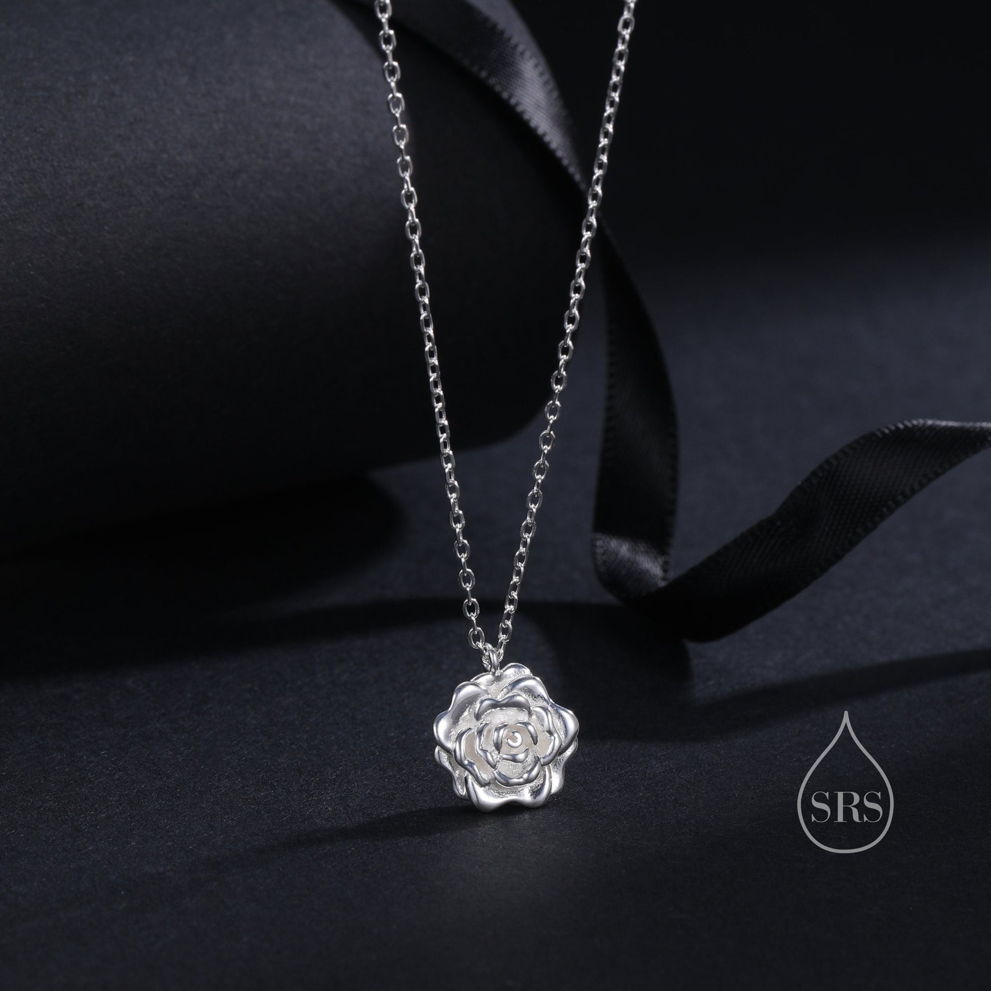 Small Rose Flower Pendant Necklace in Sterling Silver, Silver or Gold or Rose Gold, Rose Flower Necklace