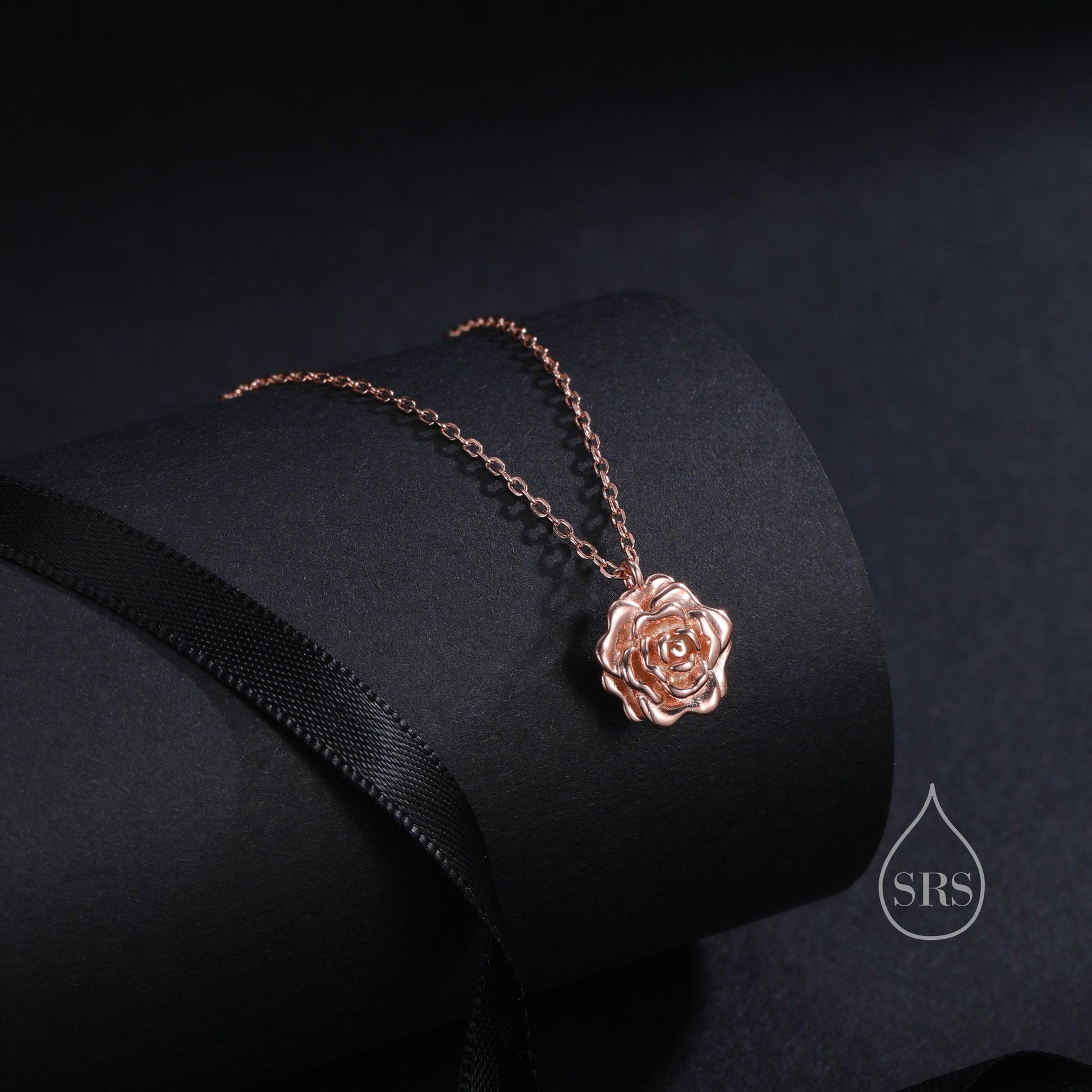 Small Rose Flower Pendant Necklace in Sterling Silver, Silver or Gold or Rose Gold, Rose Flower Necklace